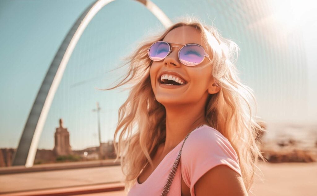 girl near st. louis bride smiling